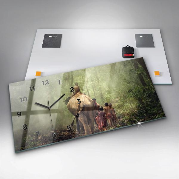 Horizontal wall clock Children leading an elephant