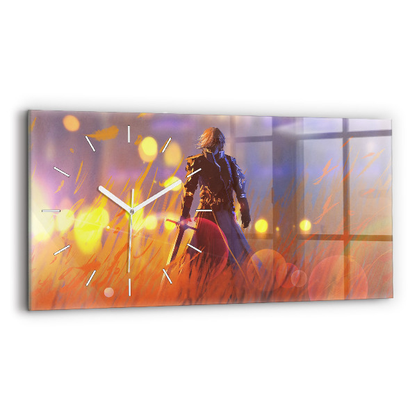 Horizontal wall clock Knight with a sword