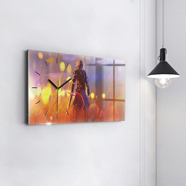 Horizontal wall clock Knight with a sword