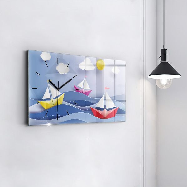 Horizontal wall clock Origami colorful sailboats