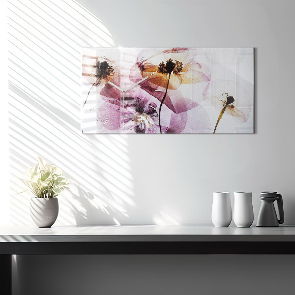 Horizontal wall clock Dry poppies Flowers