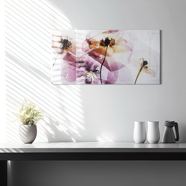 Horizontal wall clock Dry poppies Flowers