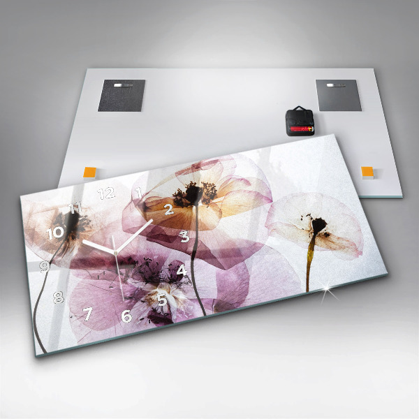 Horizontal wall clock Dry poppies Flowers
