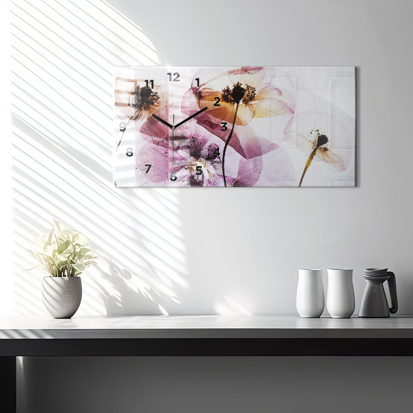 Horizontal wall clock Dry poppies Flowers