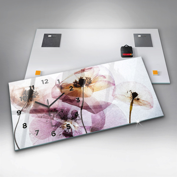 Horizontal wall clock Dry poppies Flowers