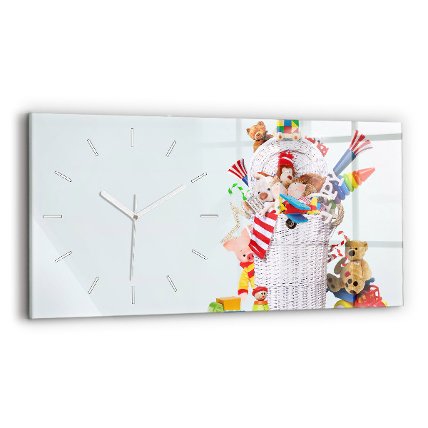 Horizontal wall clock Wicker basket with toys