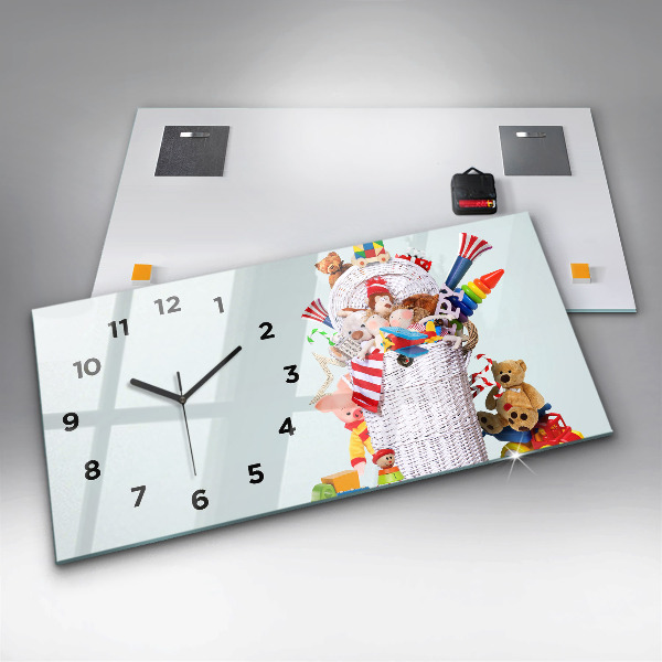 Horizontal wall clock Wicker basket with toys
