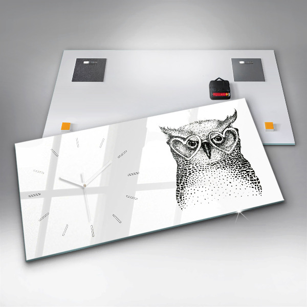 Horizontal wall clock Drawn owl with glasses