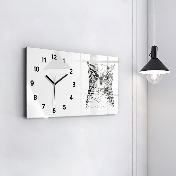 Horizontal wall clock Drawn owl with glasses
