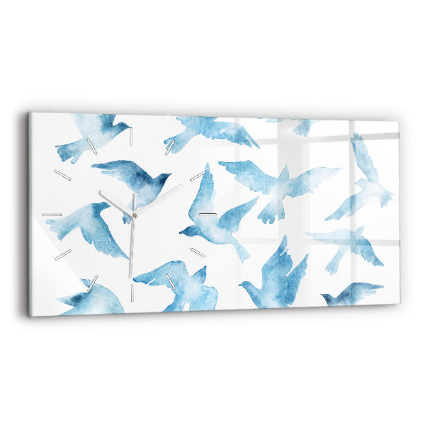 Horizontal wall clock Flying blue birds