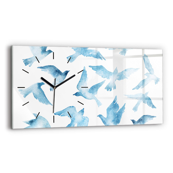 Horizontal wall clock Flying blue birds