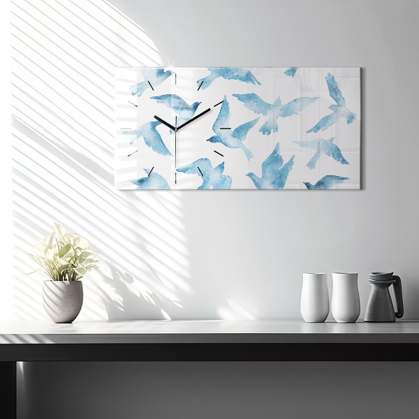 Horizontal wall clock Flying blue birds