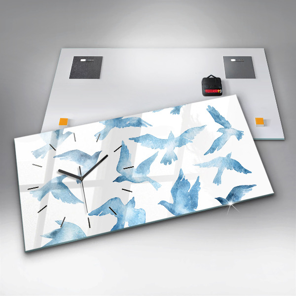 Horizontal wall clock Flying blue birds