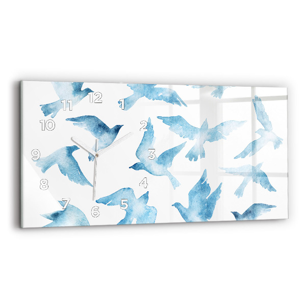 Horizontal wall clock Flying blue birds