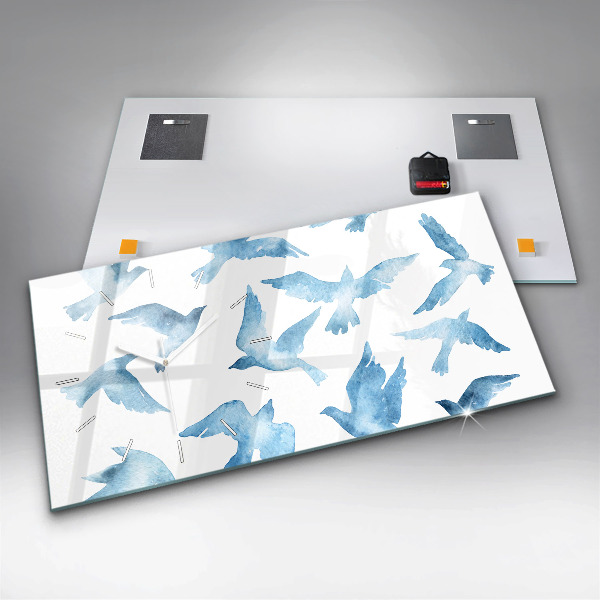 Horizontal wall clock Flying blue birds