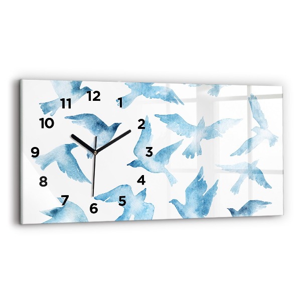 Horizontal wall clock Flying blue birds