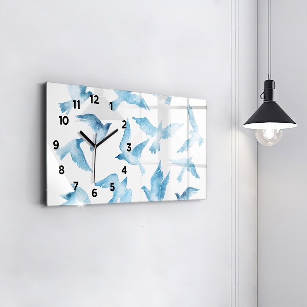 Horizontal wall clock Flying blue birds