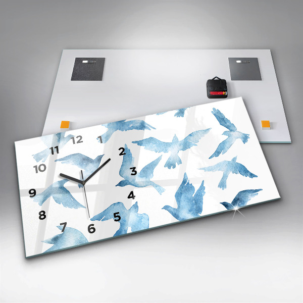 Horizontal wall clock Flying blue birds