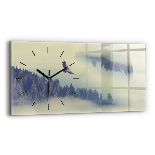 Horizontal wall clock Foggy Forest Eagle