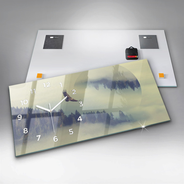 Horizontal wall clock Foggy Forest Eagle
