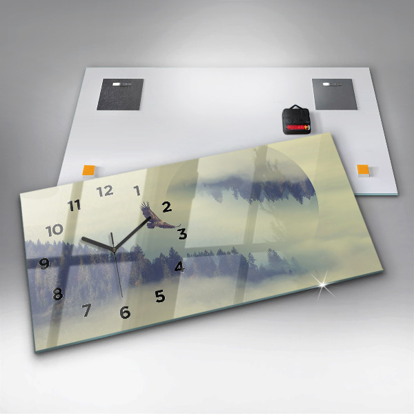 Horizontal wall clock Foggy Forest Eagle
