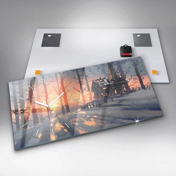 Horizontal wall clock Winter Tree Landscape