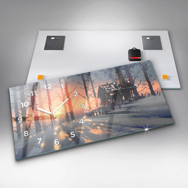 Horizontal wall clock Winter Tree Landscape