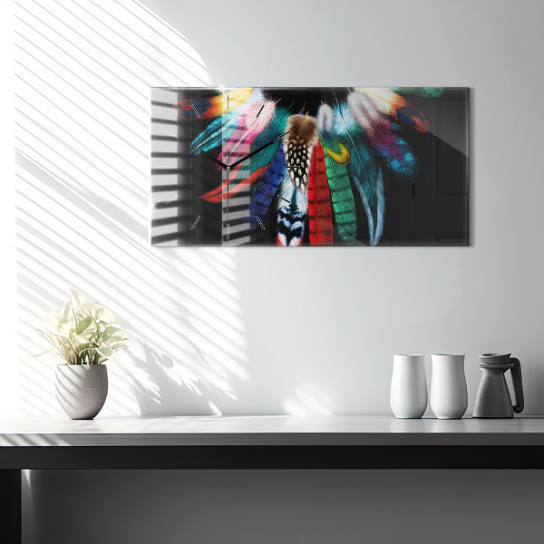 Horizontal wall clock Colorful Bird Feathers
