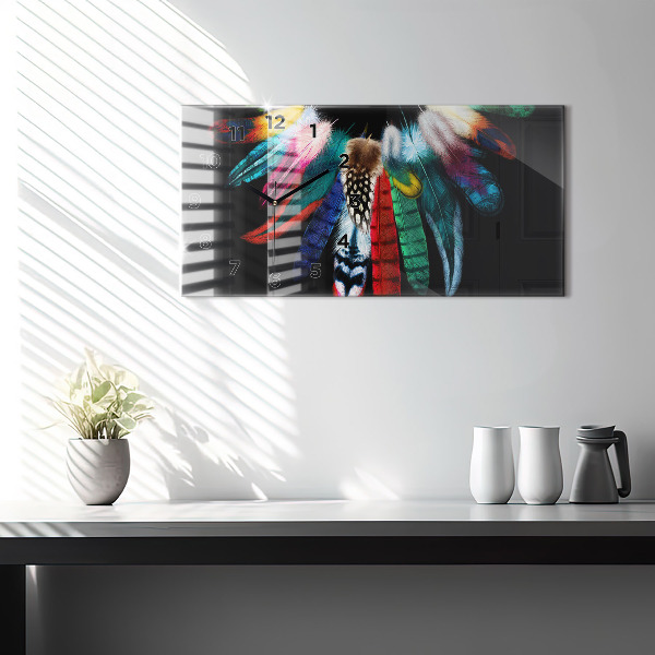 Horizontal wall clock Colorful Bird Feathers
