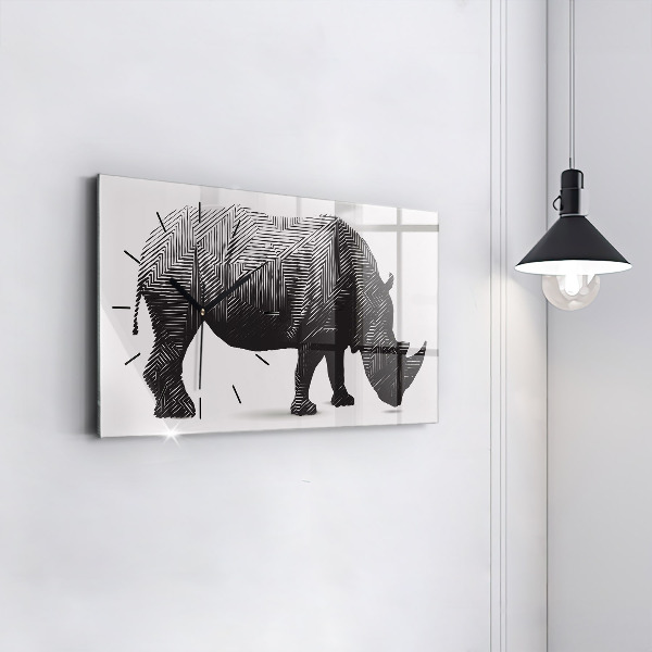 Horizontal wall clock Rhino line art