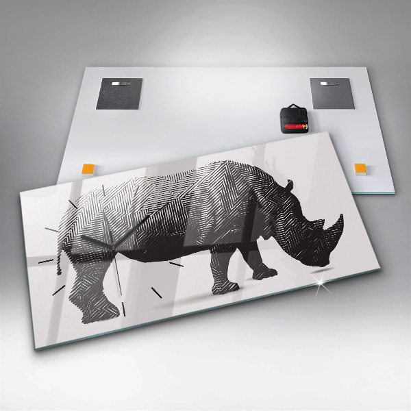 Horizontal wall clock Rhino line art