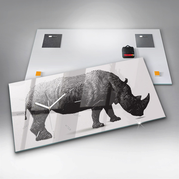 Horizontal wall clock Rhino line art