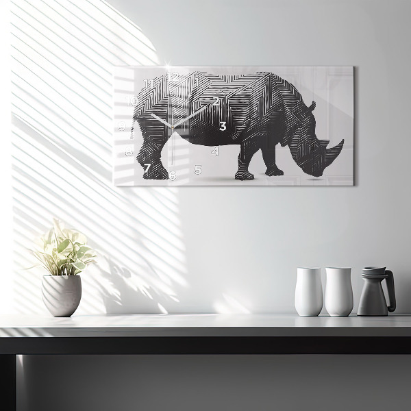 Horizontal wall clock Rhino line art