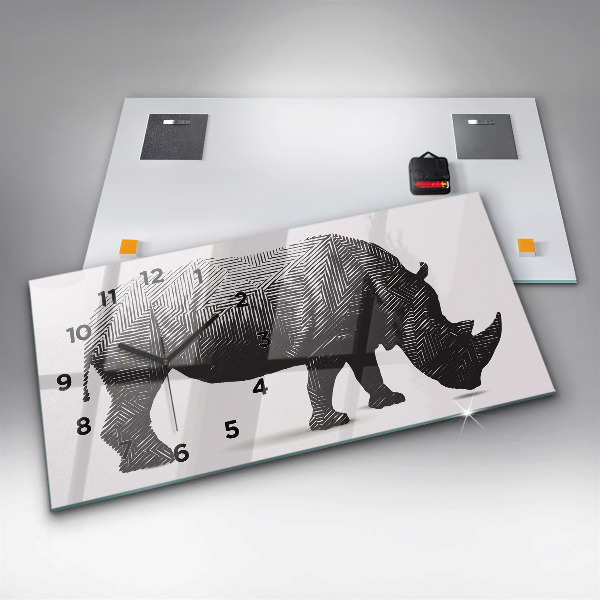 Horizontal wall clock Rhino line art
