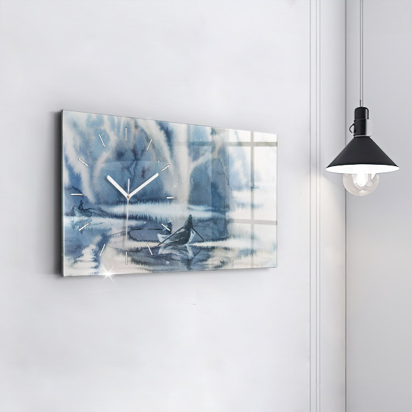 Horizontal wall clock Fisherman on the lake