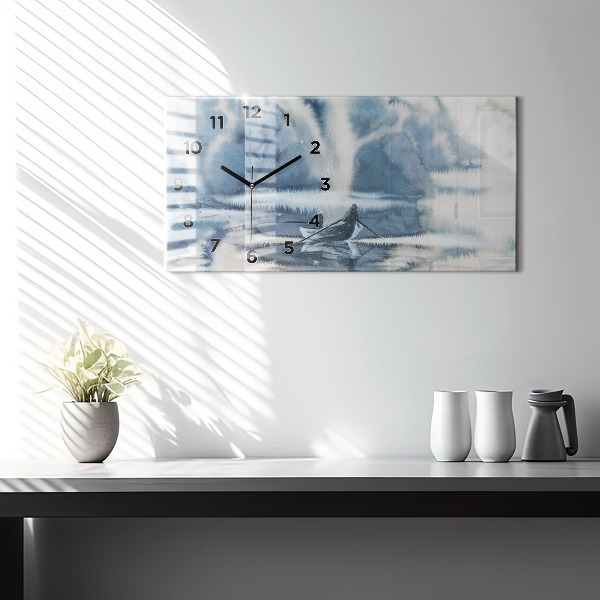 Horizontal wall clock Fisherman on the lake