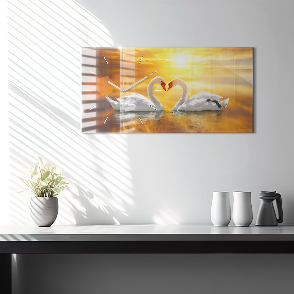Horizontal wall clock Swans in Love