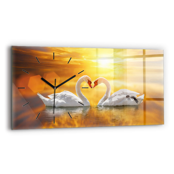 Horizontal wall clock Swans in Love