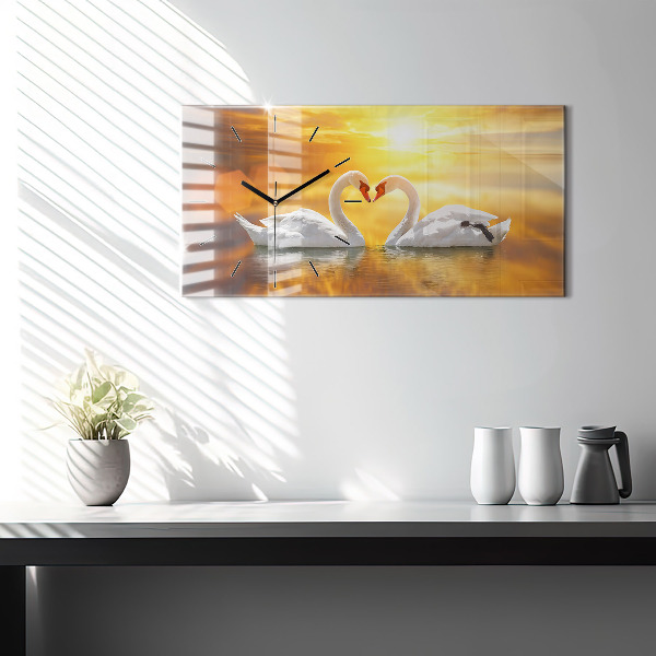 Horizontal wall clock Swans in Love