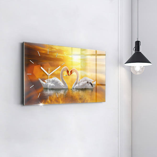 Horizontal wall clock Swans in Love