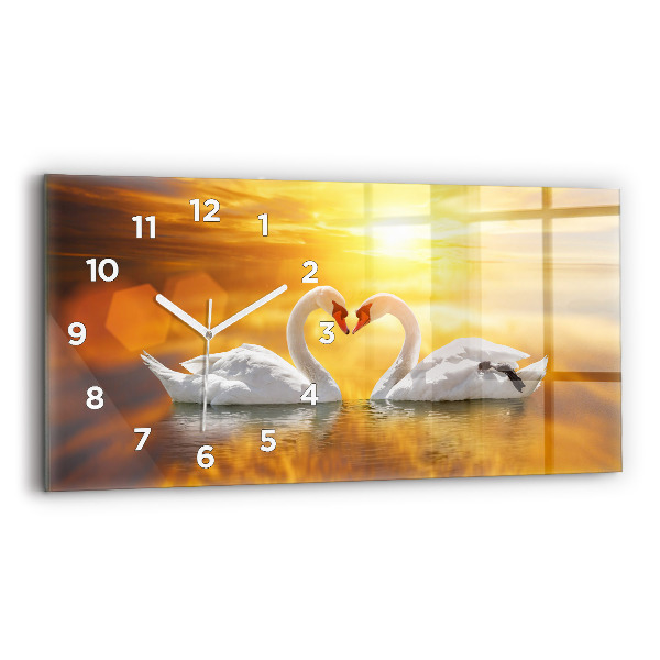 Horizontal wall clock Swans in Love