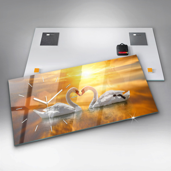 Horizontal wall clock Swans in Love