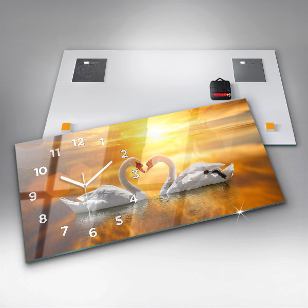 Horizontal wall clock Swans in Love