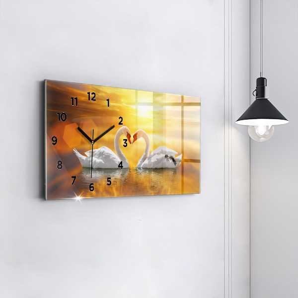 Horizontal wall clock Swans in Love