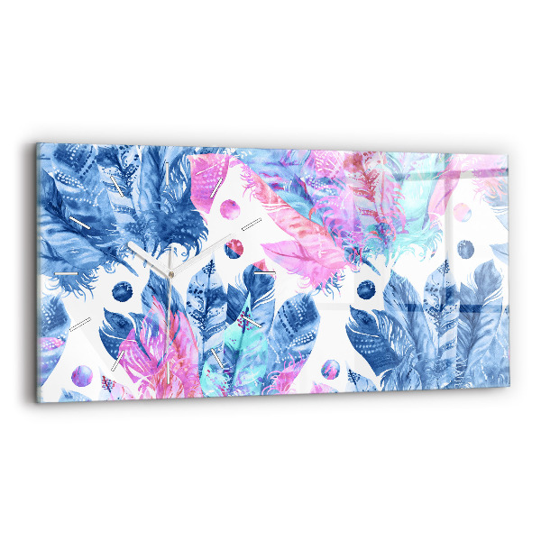 Horizontal wall clock Colorful feathers