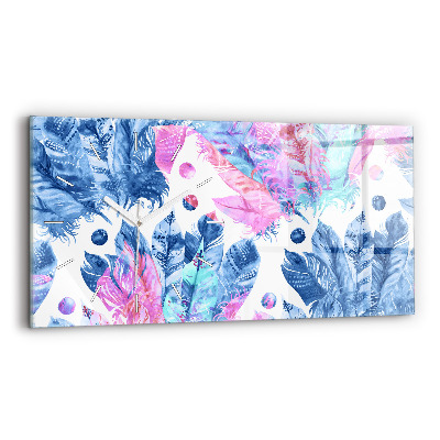 Horizontal wall clock Colorful feathers