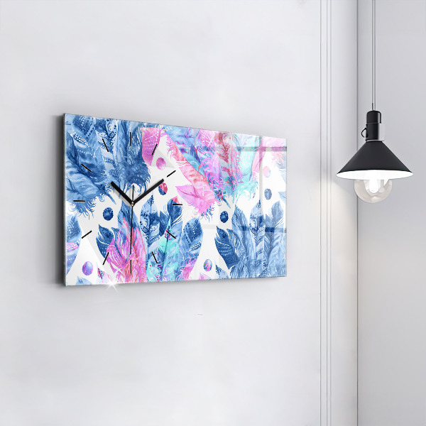 Horizontal wall clock Colorful feathers