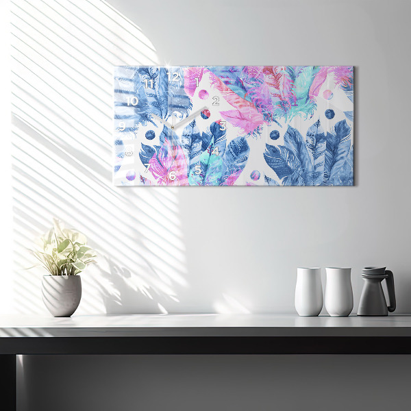 Horizontal wall clock Colorful feathers