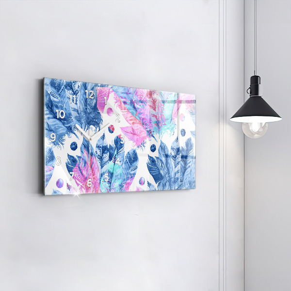Horizontal wall clock Colorful feathers