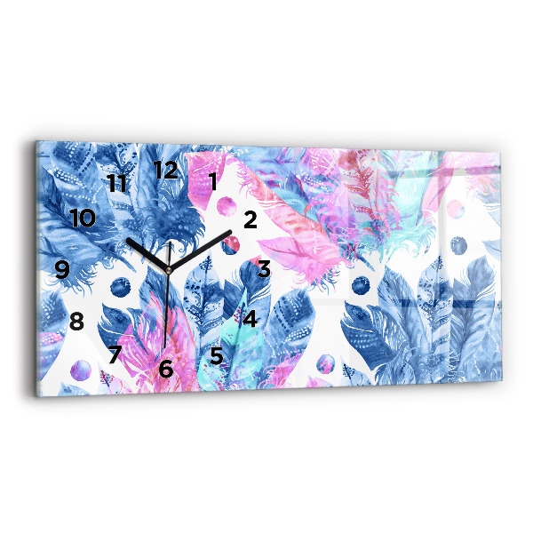 Horizontal wall clock Colorful feathers